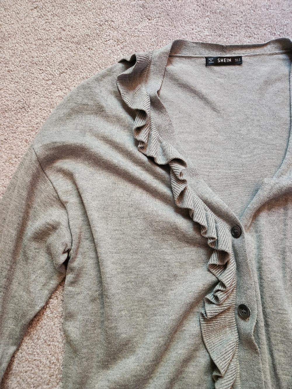 Shein Gray Ruffle Cardigan Small - Picture 2 of 5